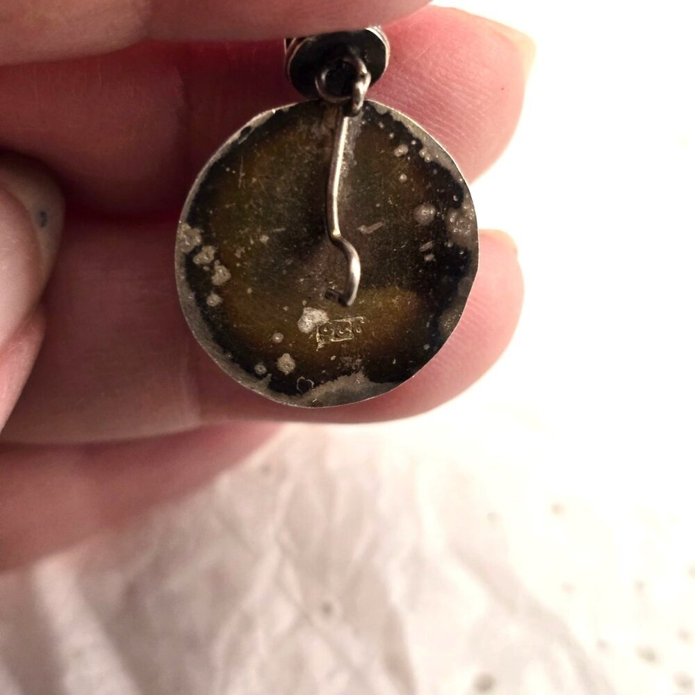 Vintage Sterling Silver 925 Pendant Amethyst Gemstone & Dangling Charm Domed - Picture 7 of 9
